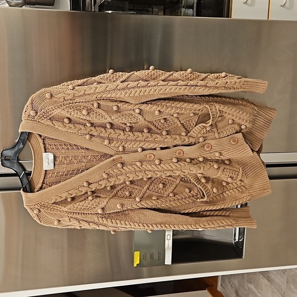💕ARITZIA WILFRED💕 Alps Cardigan ~ Pom Pom Cable Knit Antique Beige Small - Picture 9 of 16